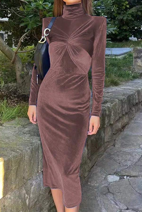 Flawless Beauty Twist Front Velvet Midi Dress