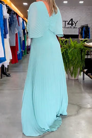 Solid Color Half Sleeves V-Neck Maxi Dresses