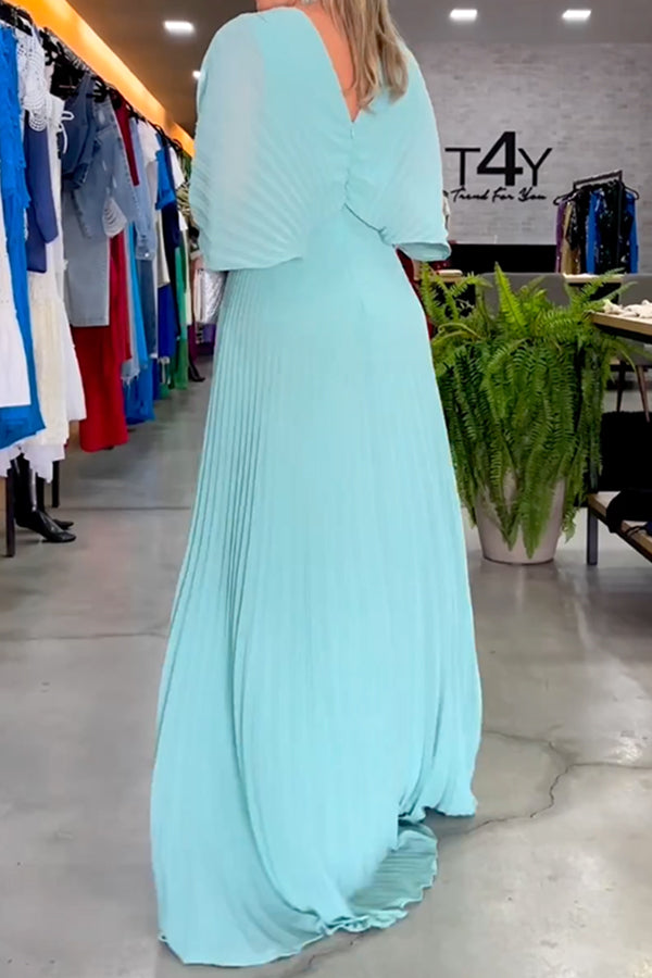 Solid Color Half Sleeves V-Neck Maxi Dresses