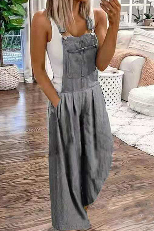 Lässiger, einfarbiger, trägerloser Jumpsuit mit Taschenfalten