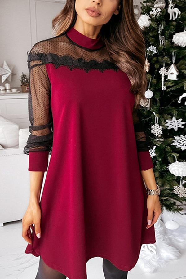 Mesh Lace Stitching Mini Dress