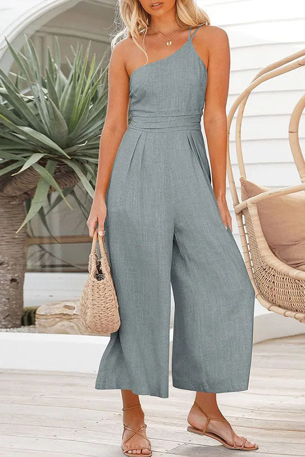 Sexy Sling Waist Pocket Straight Sleeveless Jumpsuit