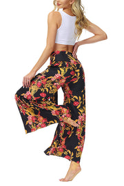 Printed Women's Loose Beach Wide Leg Lace-up Trousers