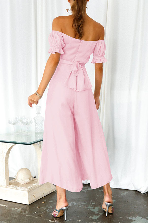 Pour Another One Satin Off Shoulder Jumpsuit