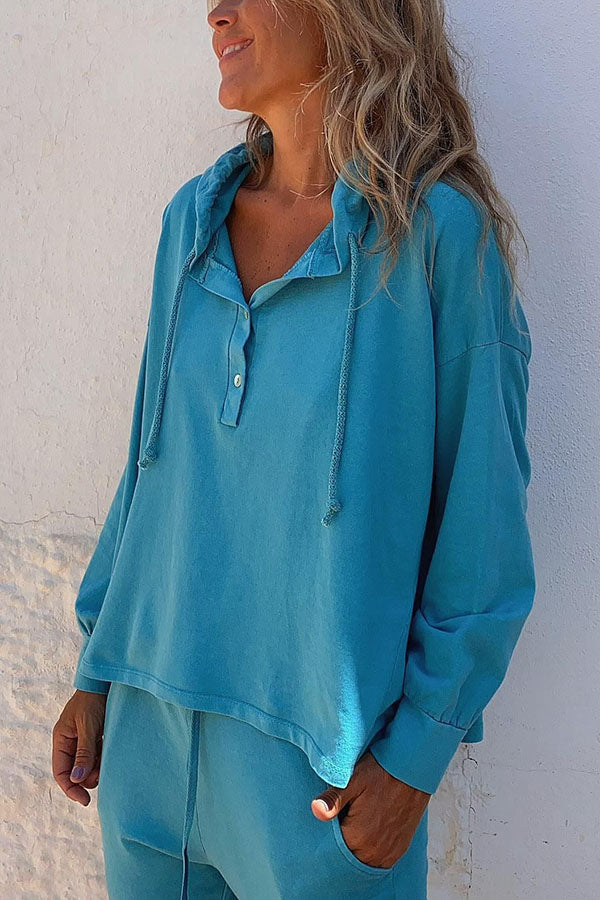 Always A Breeze Lightweight Half Button Hooded Sweatshirt