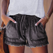 Women's Elastic Drawstring Casual High Waist Thin Denim Shorts