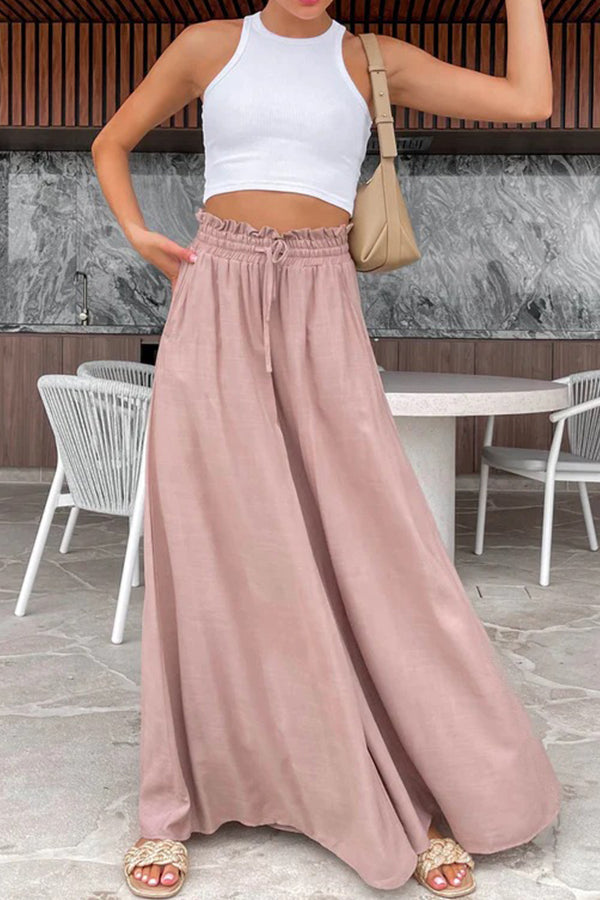 Pantalon large décontracté à taille élastique