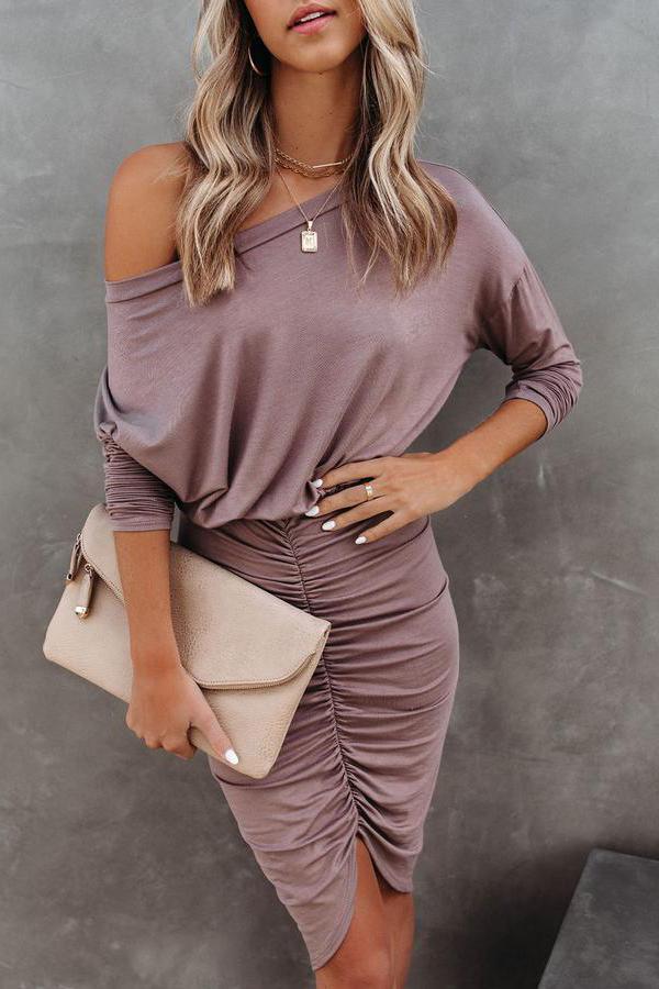 Long Sleeve Ruched Knit Dress