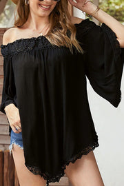 Solid Lace Off-Shoulder Mini Top Shirt