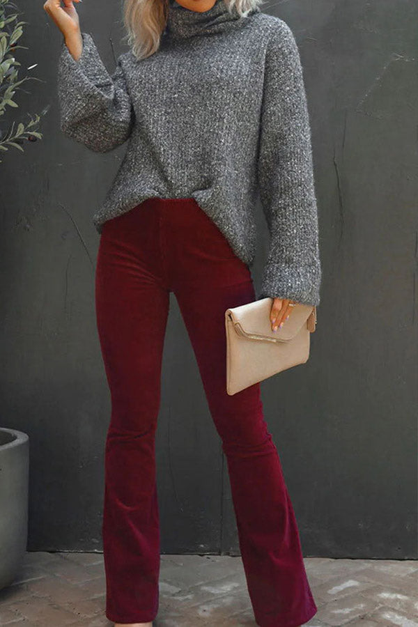High Rise Elastic Waistband Bell Corduroy Pants