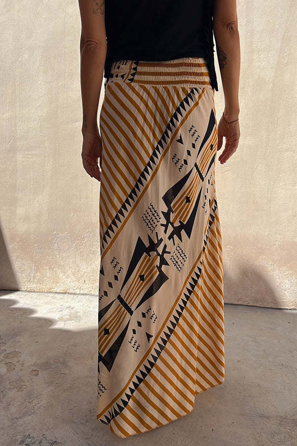 Eva Satin-Maxirock mit geometrischem Print und elastischer Taille