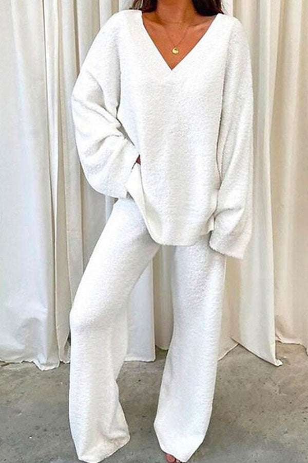 V Neck Batwing Sleeve Top and Straight Leg Pants Loungewear Set