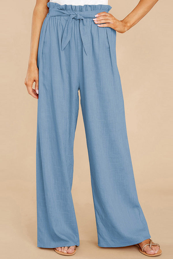 Pantalon décontracté ample en coton et lin pour femme