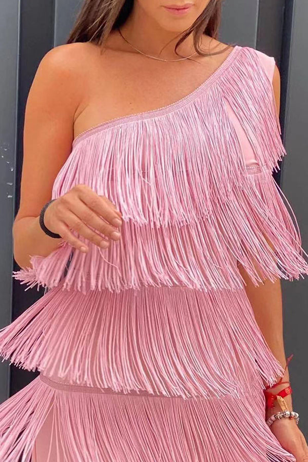 Fashion Fringe Asymmetric Mini Dress