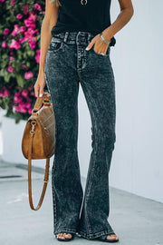 High Rise Acid Wash Flare Denim