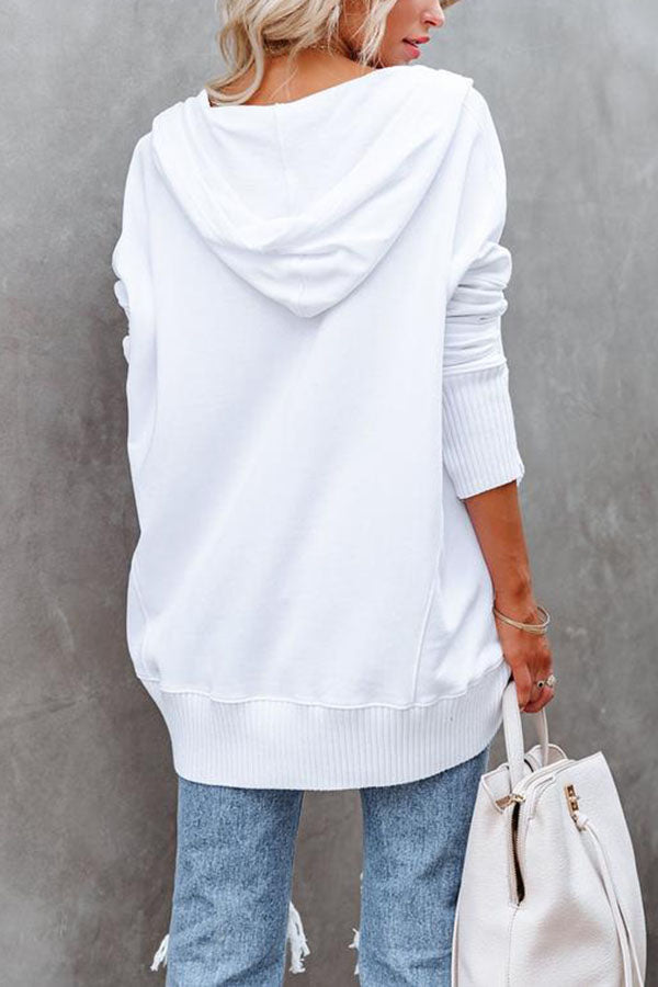 Women's New V-Neck Hooded Irregular Sweater