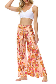 Printed Women's Loose Beach Wide Leg Lace-up Trousers