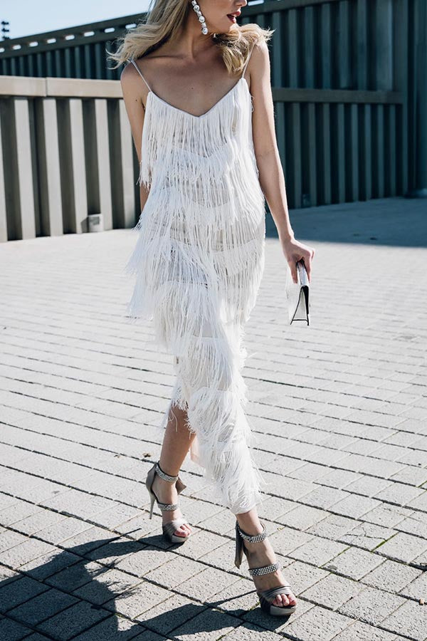 sleeveless slip dress fringed maxi dress
