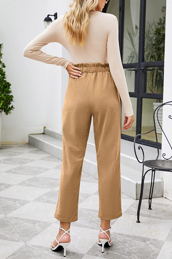 High Waisted Corduroy Pants for Women Drawstring Vintage Casual Loose Pants Fall Clothes