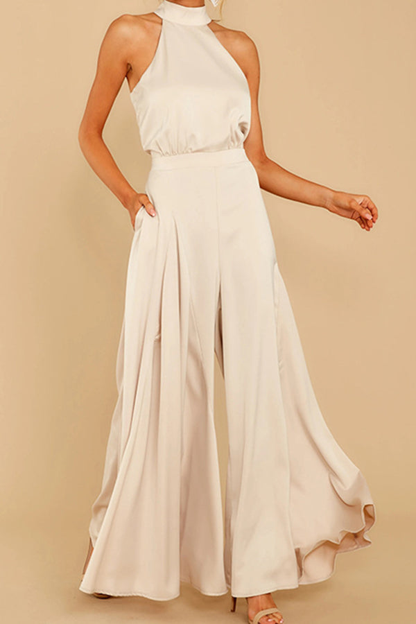 Off-the-shoulder high-waisted wide-leg trousers