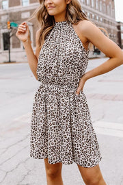 Leopard Halter Neck High Waisted Casual Dress