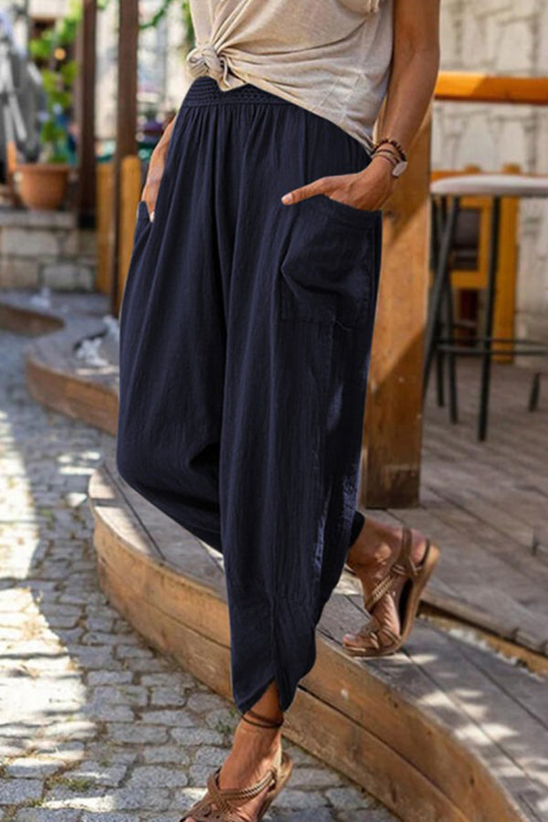 Pantalon de plage décontracté en coton et lin pour femme