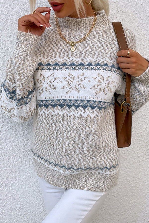 women's half turtleneck snowflake sweater