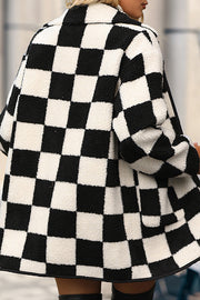 Faux fur warm coat in autumn and winter checkerboard lamb wool coat