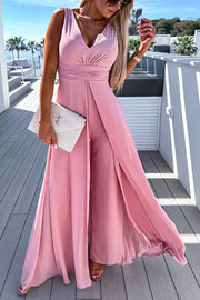 Your Strengths Ruched Slit Contrast Trim Cloak Jumpsuit