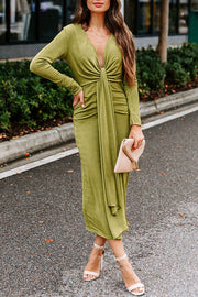 Fashion Sexy Solid Fold V Neck Long Sleeve Dresses