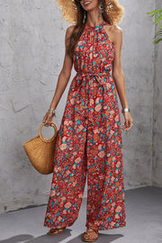 Printed Cold Shoulder Casual Loose Jumpsuit