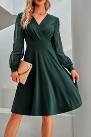 women's casual v-neck solid color jacquard dress