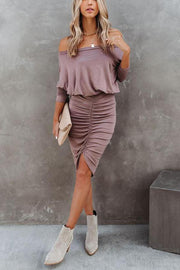 Long Sleeve Ruched Knit Dress