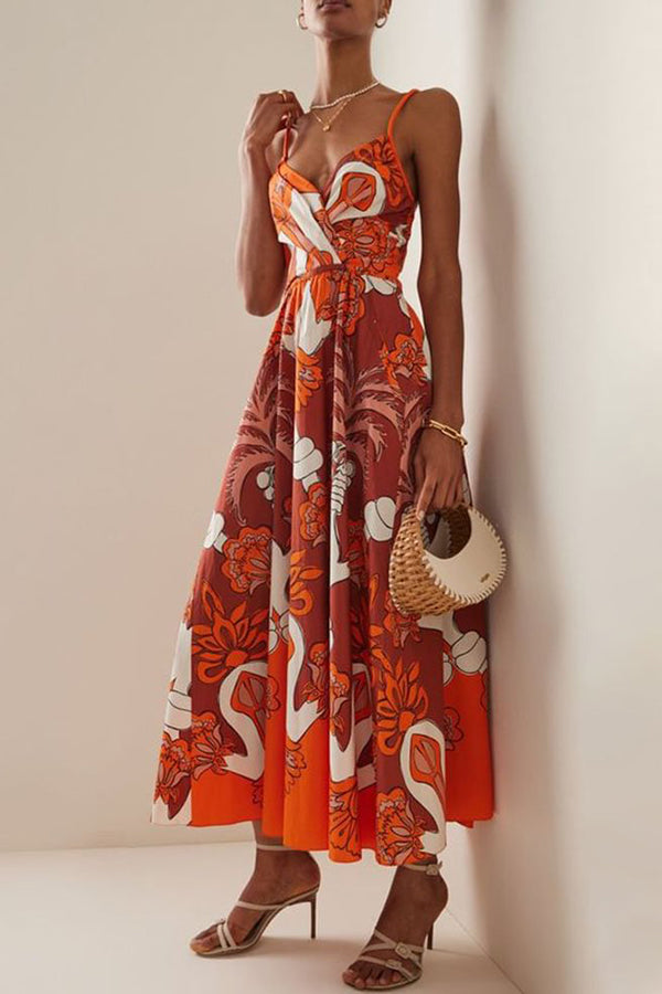 Orange Palm Tree Print Slip Dress
