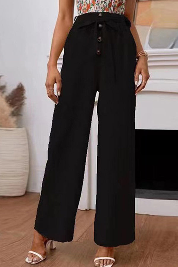 Cotton and linen elastic loose wide-leg trousers