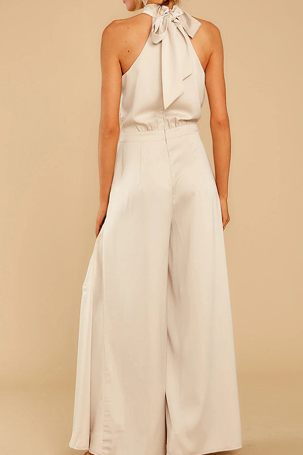 Off-the-shoulder high-waisted wide-leg trousers