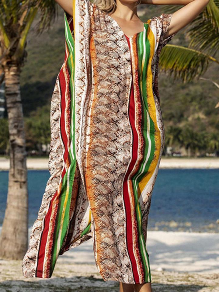 Cache-maillot rayé multicolore à imprimé cobra