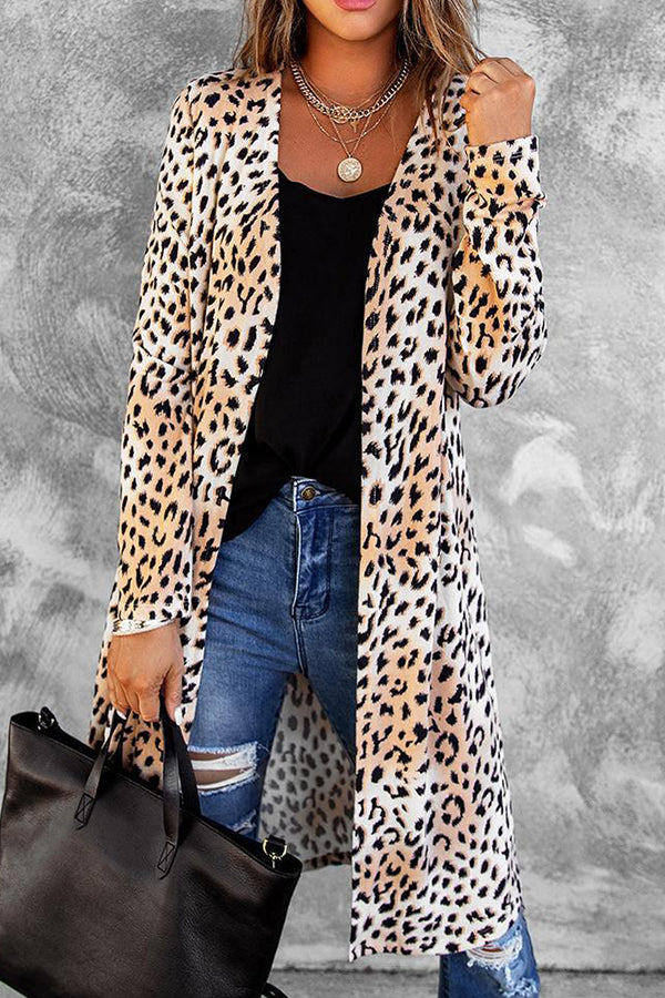 Casual Print Leopard Cardigan Outerwear