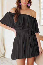 First Lady Pleated Off The Shoulder Belt Romper