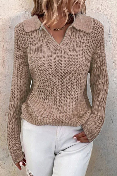 Women's Lapel Solid Slim Fit Knit Sweater