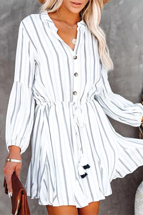 Train of Thought Striped Button Down Mini Dress