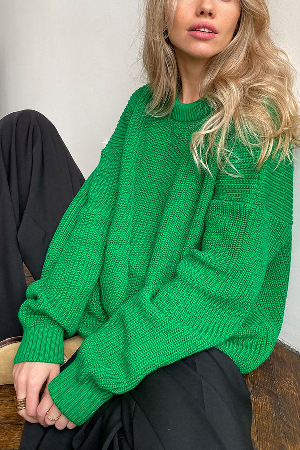 Round Neck Loose Solid Color Knit Sweater