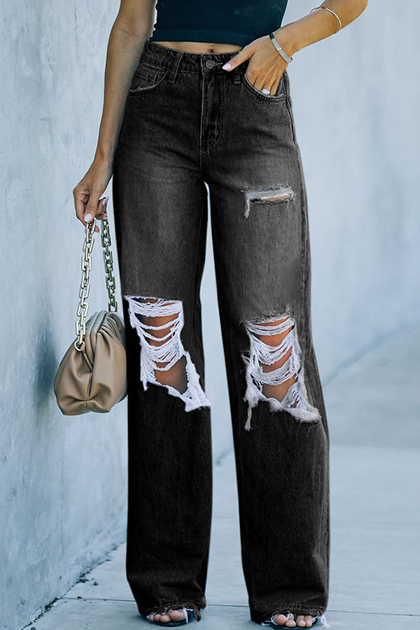 New Casual Jeans Wide Leg Pants with Holes