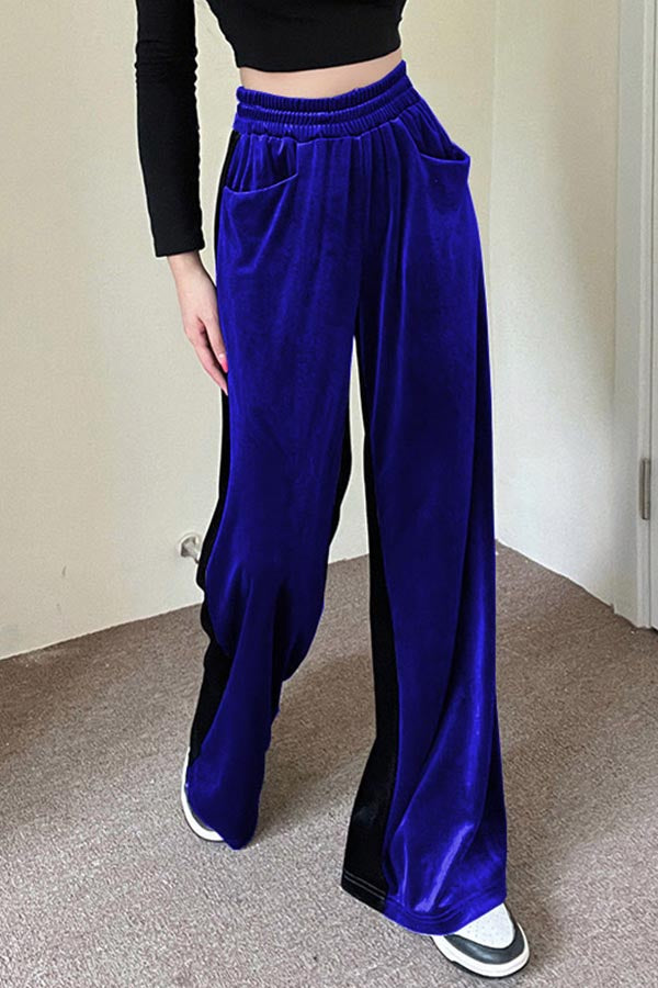 High Waist Colorblock Loose Wide Leg Trousers