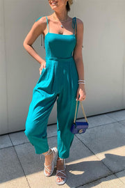 Sexy Solid Split Joint Spaghetti Strap Harlan Jumpsuits