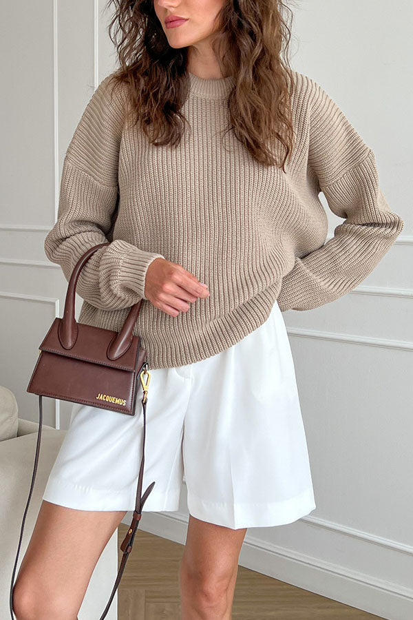 Round Neck Loose Solid Color Knit Sweater