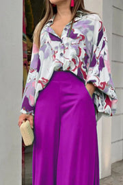 Casual Print Shirt & Wide Leg Pants Two-Piece Set