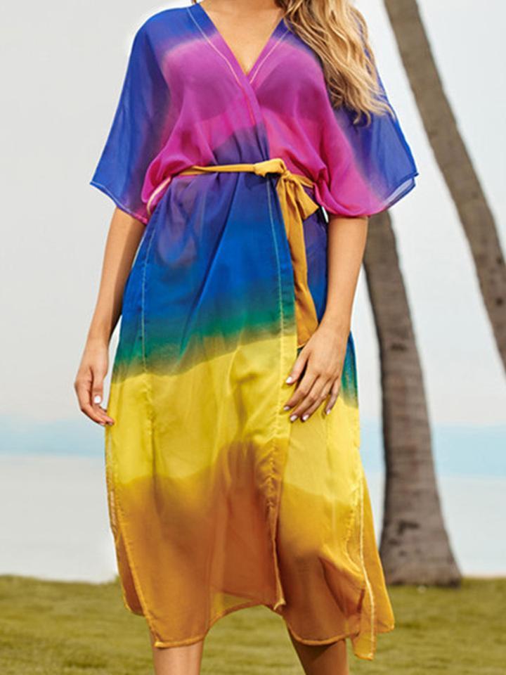 Tie-dye See-through Multicolor Cover-up