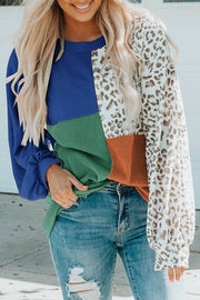 leopard colorblock print long-sleeve sweater