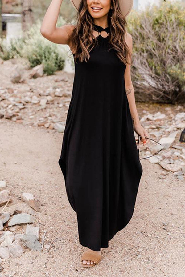 Off Shoulder Casual Comfortable Halter Long Pocket Dress